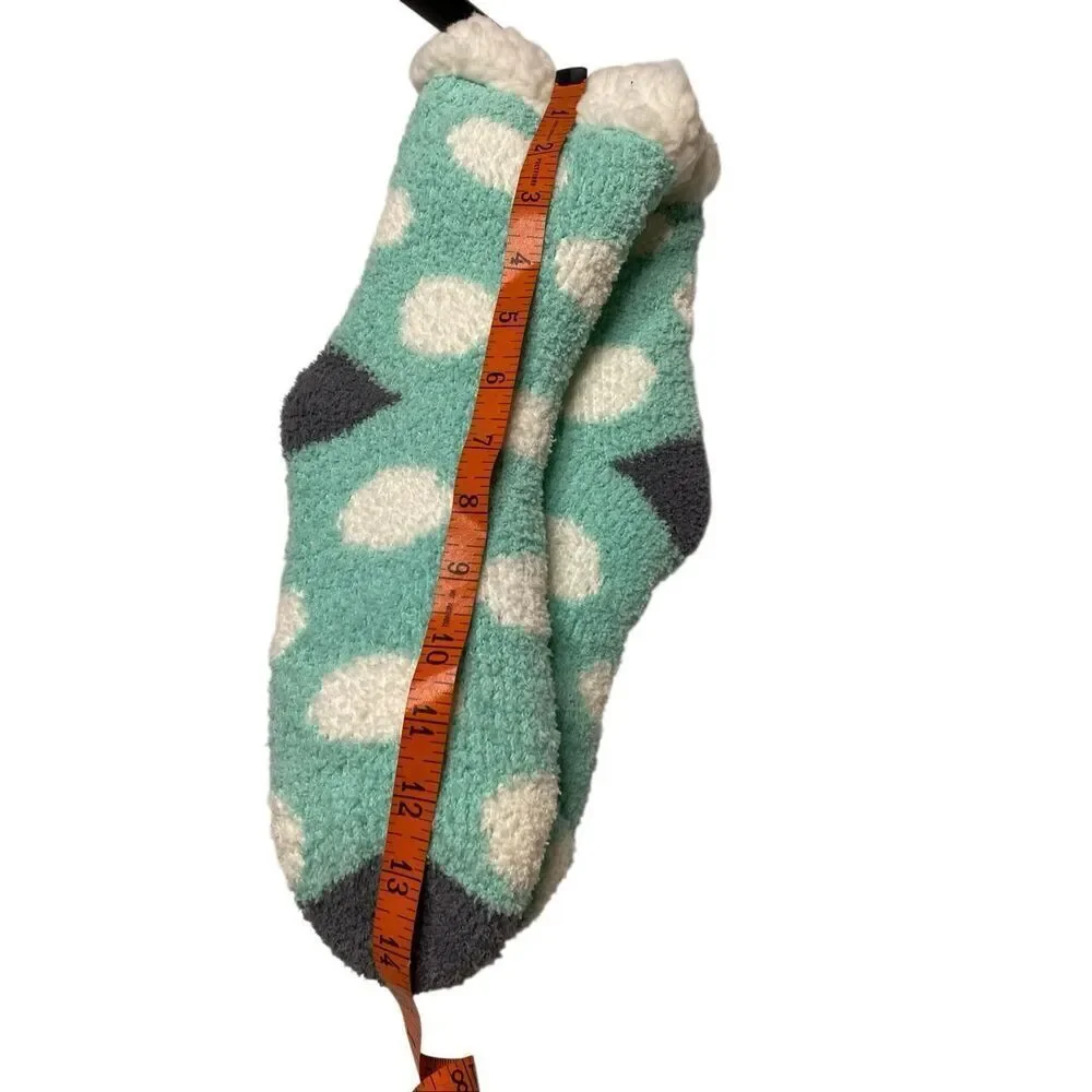 Nwt Ladies Lounge Socks Aqua White Polka Dot Sherpa Lined Cozy Fuzzy Size 4-10